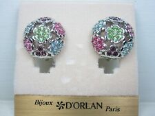 D'Orlan Rhodium Plated Round Clip-on Earrings with Pastel Swarovski Crystal 3067