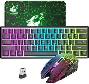 Juego de teclado y ratón inalámbrico de 2,4 GHz 60% para juegos negro/azul/blanco - Imagen 1 de 31