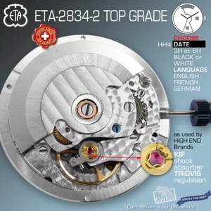 MOVEMENT AUTOMATIC ETA 2834-2, TOP GRADE GLUCYDUR, KIF - TRIOVIS, HH4, SS SCREW - Picture 1 of 3