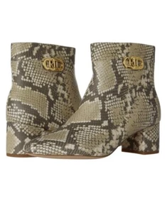 Ralph Lauren Leather Python Snakeskin Chunky Block Heal Bootie Boot WOMEN SZ 8B  - Picture 1 of 9