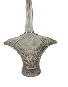 American Brilliant Etched Pressed Glass Crystal Basket Form Vase Handle 13"H - Picture 1 of 8