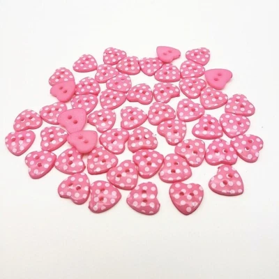 Pkg 50 PINK HEART w/ DOTS 2-hole Resin Buttons 5/8" (15mm) Scrapbook Craft 1006 - Image 1 of 2