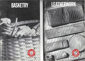 2 Vintage Boy Scouts of America Craft Booklets-Basketry & Leatherwork-Merit Badg - Picture 1 of 1