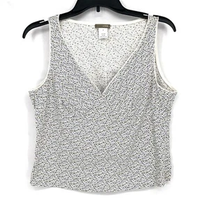 J.Crew White Ditsy Floral Lace Trim Cotton V-Neck Tank Top Side Zip Women's S - Picture 1 of 4