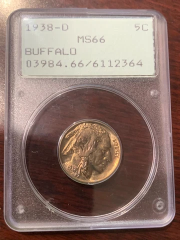 1938-D 5C Buffalo Nickel PCGS MS 66 | Rattler Holder Uncirculated UNC BU Cover