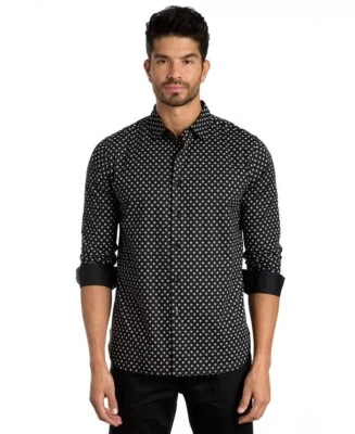 Jared Lang Men's L Slim Fit Rose Dot Print Long Sleeve Sport Shirt Black NWT - Image 1 of 4