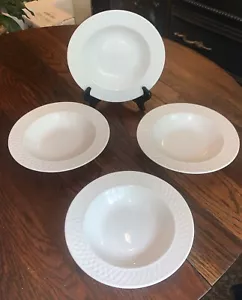Set of 4 Oneida WICKER Basketweave White Stoneware 9" Rimmed Soup Bowls NEW - Picture 1 of 10