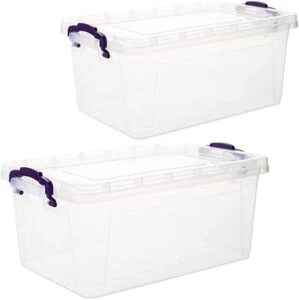 2er Set Aufbewahrungsboxen mit Deckel Plastikbox 3L transparent mit Griffen - Bild 1 von 7