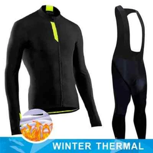 Winter Thermal Fleece Cycling Sets Bike Shirts MTB Jackets Cycling Bib Tights - Picture 1 of 45
