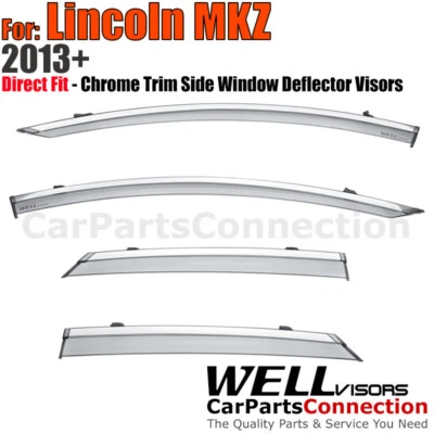 Wellvisors for Lincoln MKZ 13-20 Window Visors Rain Wind Deflectors Chrome Trim - Image 1 of 4