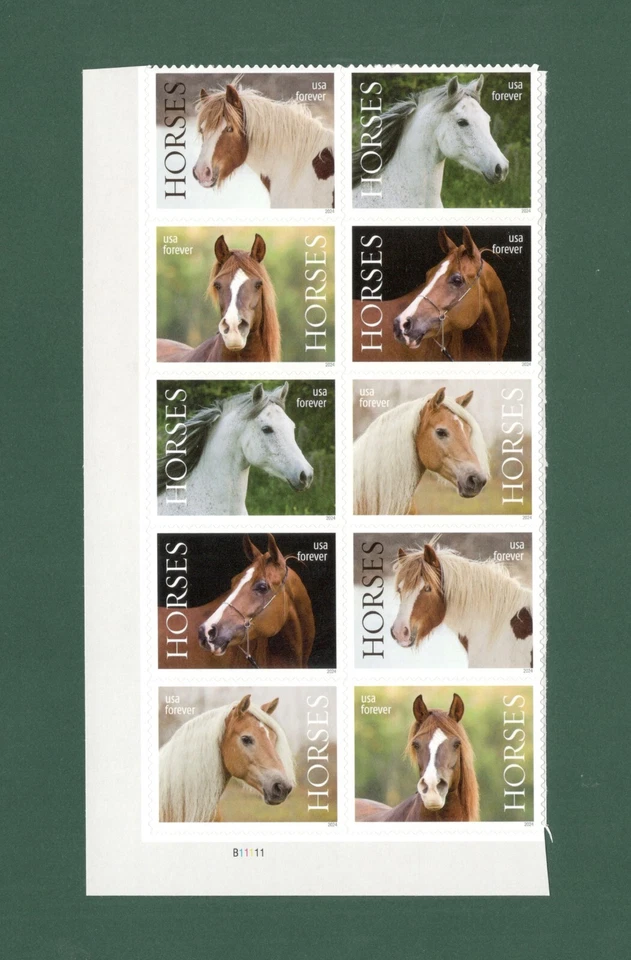 Sc # 5891-5895 ~ Plate # Block of 10 ~ Forever Issue, Horses - Image 1 of 1