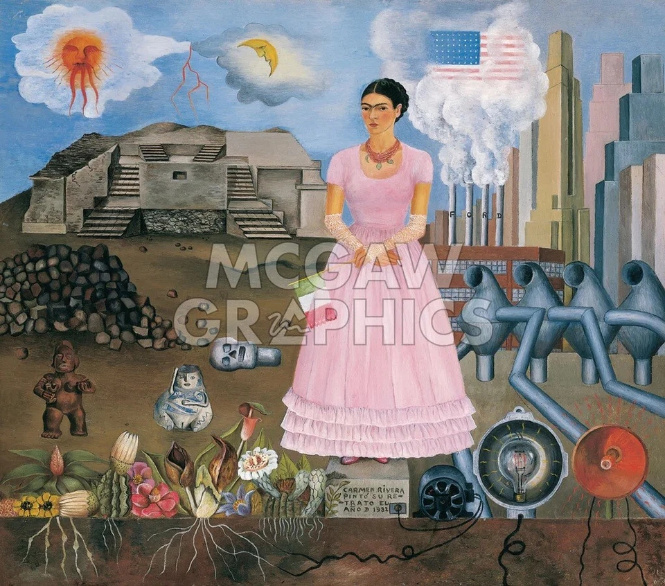 Autorretrato en la frontera México EE. UU., Frida Kahlo, impresión artística 11" x 14" Foto 1 de 1