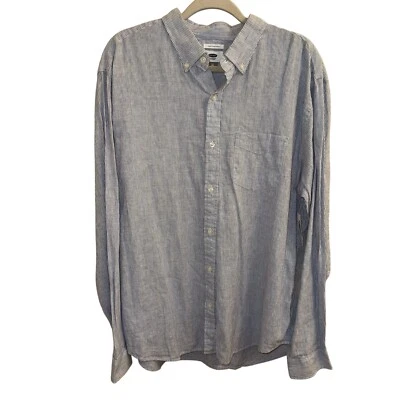 Old Navy Shirt Mens XL Linen Blend Slim Fit Button-Down Blue White Stripe Casual - Image 1 of 4