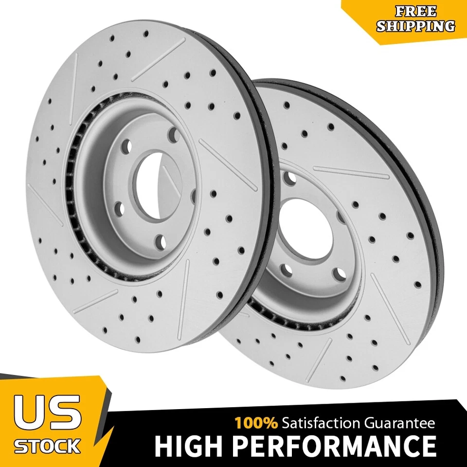 For Ford Escape Volvo C-Max S40 C30 V50 C70 Front Drilled Brake Rotors Pair - Image 1 of 4