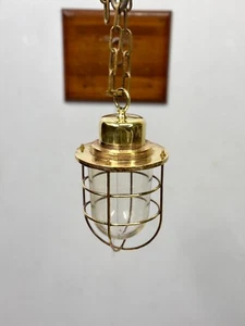 Vintage Old Brass Bulkhead Pendant - Mid-Century Nautical Ceiling Hanging Light - Picture 1 of 11