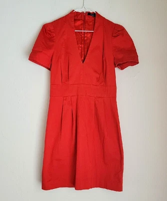 French Connection 连衣裙短袖深 v 领泡泡袖,尺寸 2 中膝 — 第 1/4 张图片