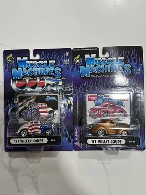 2 PACK Muscle Machines 1941 and 1933 Willys Coupe Orange and USA 1/64 Scale  - Image 1 of 4