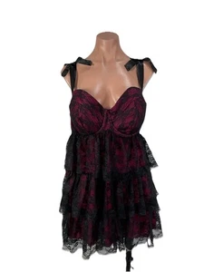 Cacique Negro y Rosa Mujer Talla Grande Acolchado Sujetador Push Babydoll Camisón 22/24 - Imagen 1 de 10