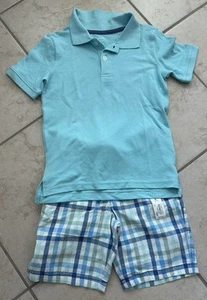 Carter’s & Jumping Beans Boy 6 Polo & Short Set Spring Summer Solid Plaid NWT - Picture 1 of 4