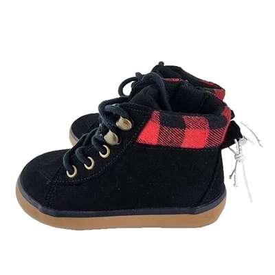 Baby Gap Niños Talla 7 Negro Gamuza Cuadros Botas de Senderista Rojo Búfalo Borde a Cuadros Nuevas con Etiquetas Foto 1 de 4