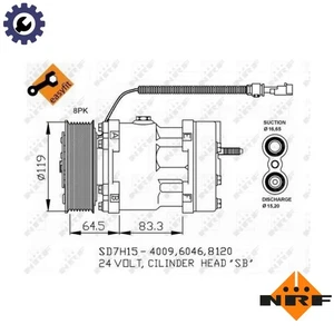 COMPRESSOR AIR CONDITIONING 32750 FOR DAF CF/65 LF/45/55 PX-5112/5135 4.5L 4cyl - Picture 1 of 10