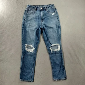 American Eagle Mom Jean Comfort Stretch Distressed Blue Denim Womens 4 Short - Picture 1 of 7