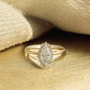 Anillo de compromiso 0,20 quilates diamante corte marquesa montura semi montura oro amarillo 14k - Imagen 1 de 11