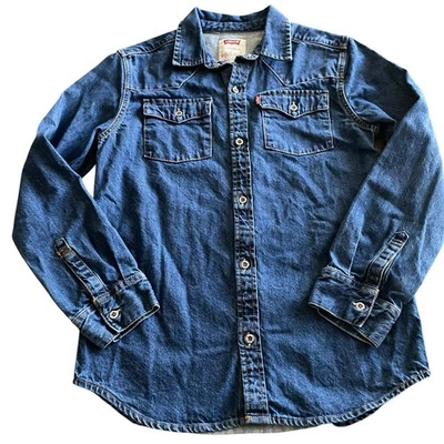 Levi's Junior Boys Dark Blue Wash Denim Button Up Top Size L - Image 1 of 4