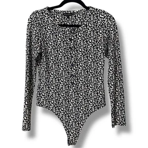 Body manica lunga Banana Republic taglia small nero avorio panna stampa leopardo - Foto 1 di 9