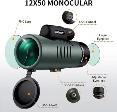 K&F Concept 12X50 Monocular Telescope Monocular for Bird Watching Hiking Camping - Image 1 of 4