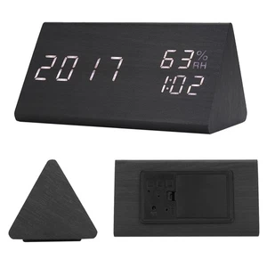 .›Wooden Alarm Clock LED Digital Time/Temperature/Humidity Display Voice Control - Picture 1 of 20