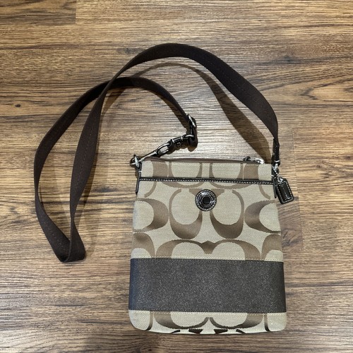 Borsa Coach marrone marrone marrone marrone firma tela swing pack borsa a tracolla 10129 regolabile