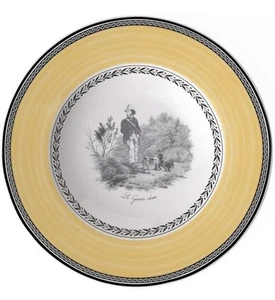 Set of 6 Audun Chasse Rim Soup, 9.5 in, Premium Porcelain, White/Gray/Yell Germa - Picture 1 of 13