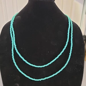 "Cookie Lee" Turquoise Beaded Necklace 54" w/Dual Clip - Picture 1 of 3