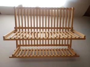 Wooden 2 Tier Dish Drying Rack Collapsible Dish Drainer, Dish Holder for Kitchen - Picture 1 of 5