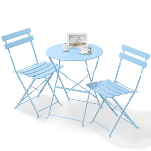 Bistroset 3-tlg Stahl Klapptisch Klappstühle Balkon Garten Sitzgruppe Metall - Bild 1 von 17