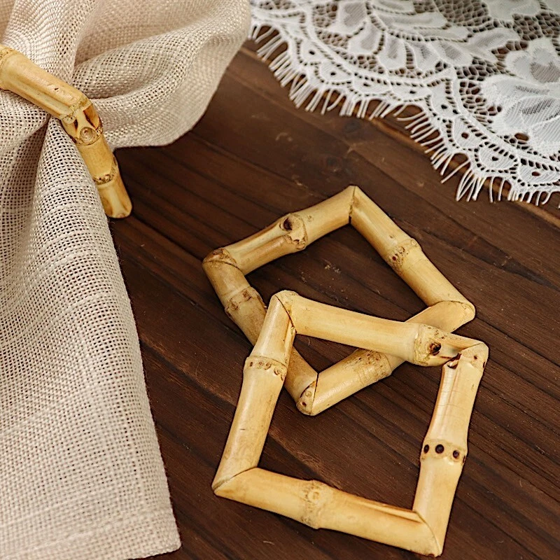 ANILLOS SERVILLETEROS NATURALES 4 Cuadrados Madera Bambú Boda Fiesta Eventos Decoración del Hogar Foto 1 de 4