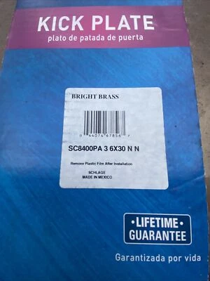 SCHLAGE SC8400PA3 KICKPLATE POLISHED BRASS 6 " WIDE X 30 " LONG KICK PLATE - Image 1 of 2