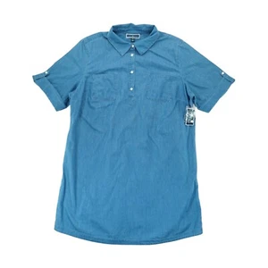 NWT Karen Scott Woven Dress Light Wash Womens Size 2X Denim Short Sleeves Cotton - Picture 1 of 4