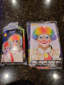 NEW Set of 2 Clown Wigs - Child & Adult Rainbow Halloween Party Costume Hair - Picture 1 of 1