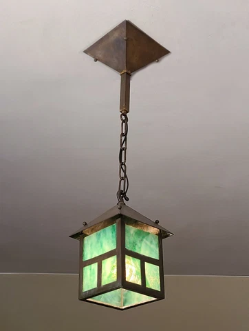 RESTORED! Antique Vintage Mission Green Textured Glass Pendant Light Fixture Cover
