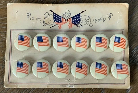 1800's Baldwin & Gleason 25 Star Flag Celluloid Button Lapel Stud Store Display Cover