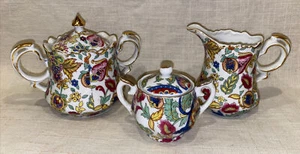 Crema vintage LEFTON PAISLEY, azucareros grandes y pequeños con tapa #6794 - Imagen 1 de 11