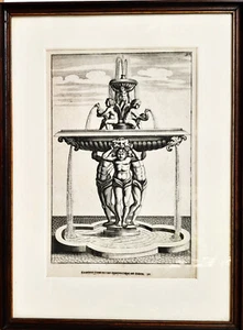 Grabado en cobre Georg Andreas Böckler 1664 fuente enmarcada - Imagen 1 de 5