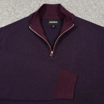 Suéter masculino Bonobos 2XL slim fit extra fino lã merino 1/4 zíper pulôver - Imagem 1 de 4