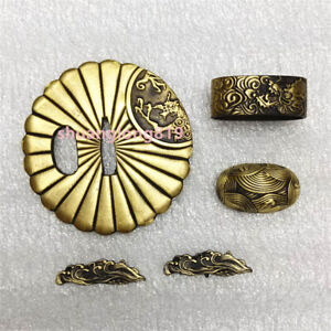 Copper Brass TSUBA MENUKI FUCHI KASHIRA For Japanese Sword Samurai Katana Parts