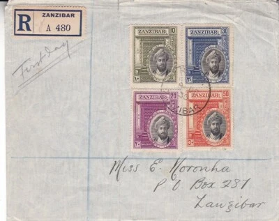 Zanzíbar FDC 1936 #214-217 registrado *d Foto 1 de 2
