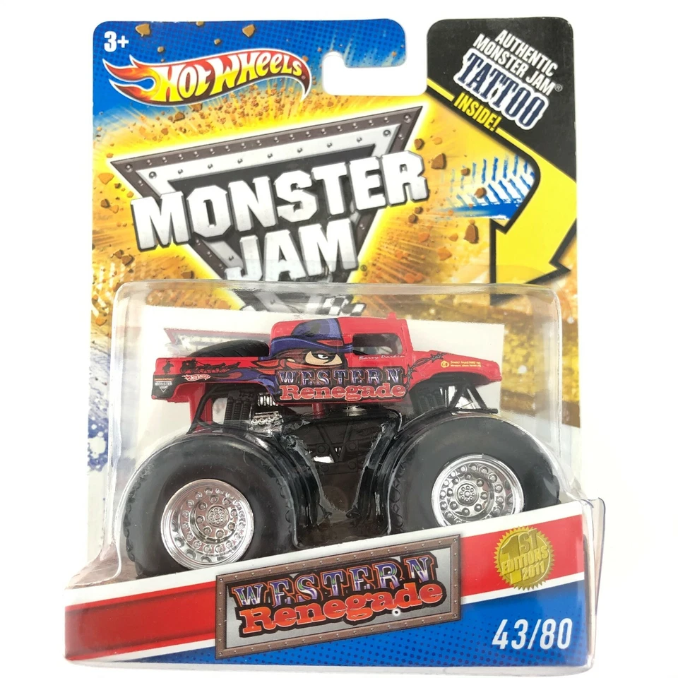 Hot Wheels Monster Jam Truck WESTERN RENEGADE Hummer 4x4 rojo diecast 1/64 tatuaje Foto 1 de 4
