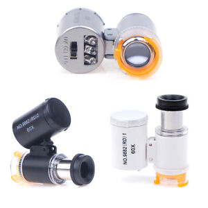 Mini Magnifying Glass Kit 60x Lab Handheld Microscope With 3 LED Light u