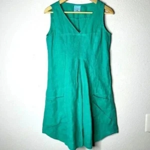 Click XS green linen dress with front pockets - Picture 1 of 4